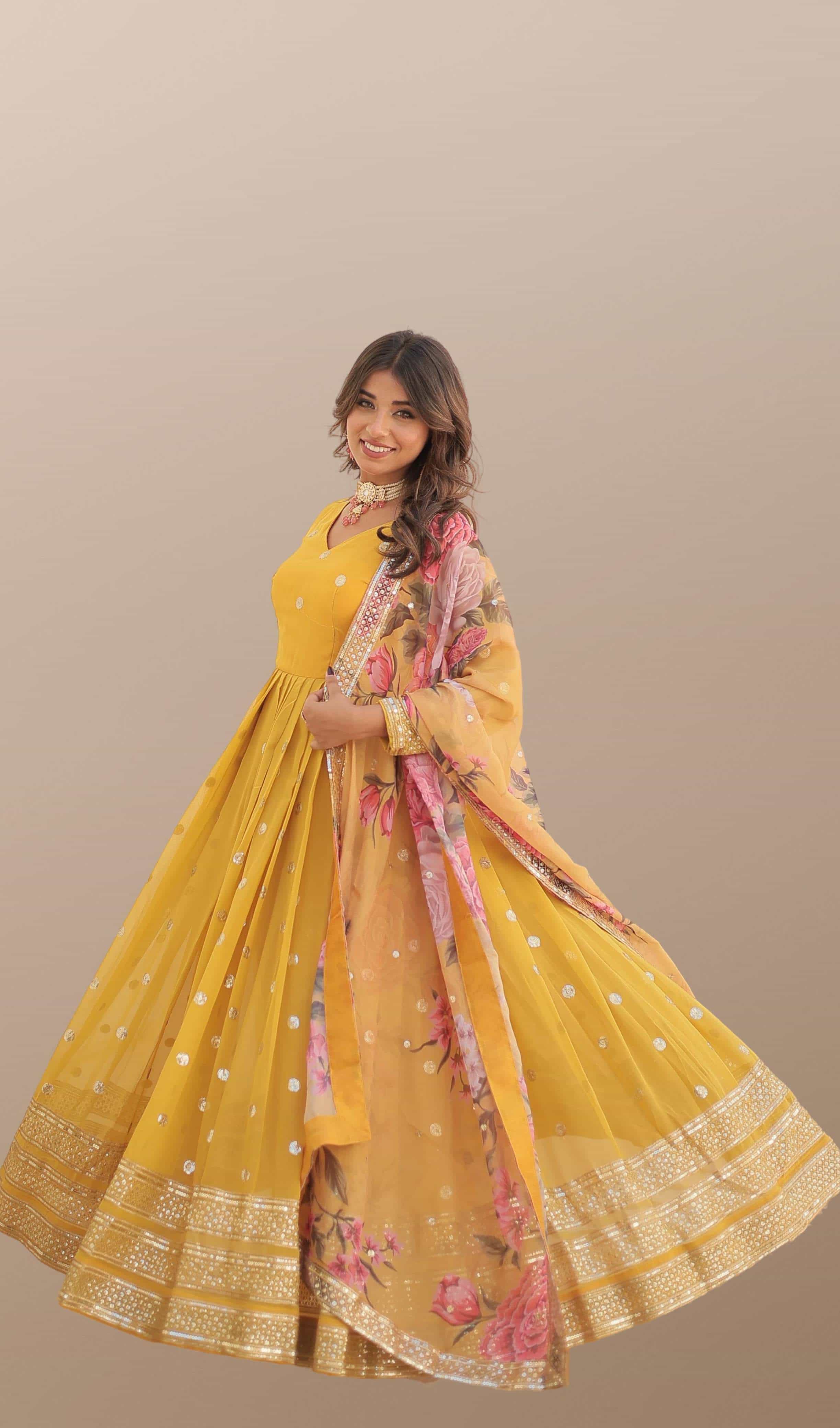 Yellow Anarkali Gown Set