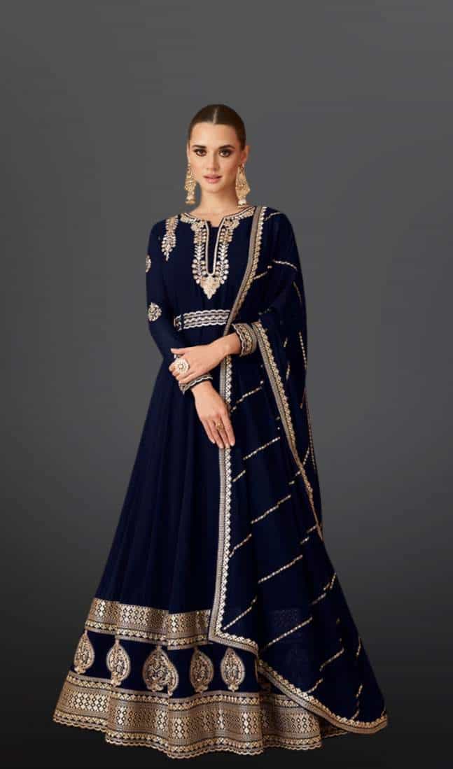 Navy Blue Gown with Dupatta