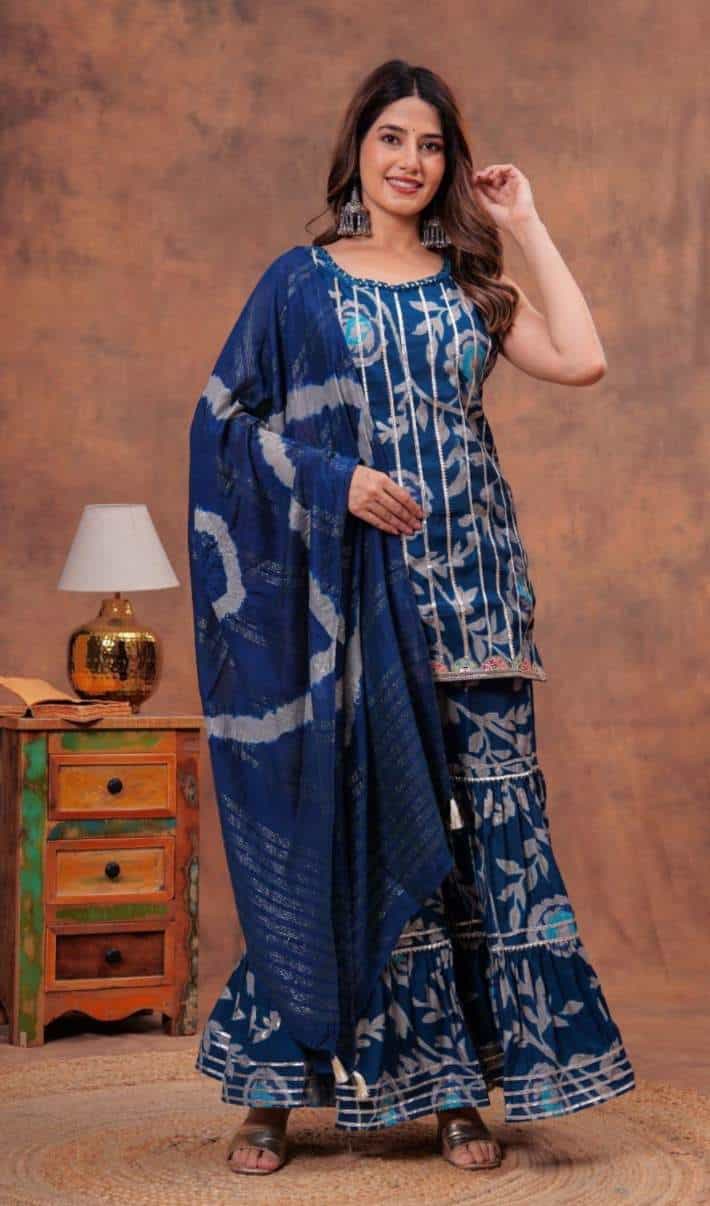 Blue Muslin Sharara Set
