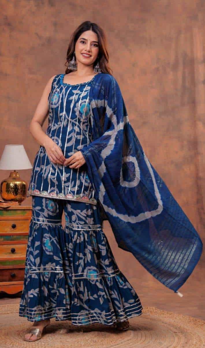 Sleeveless Blue Sharara Set