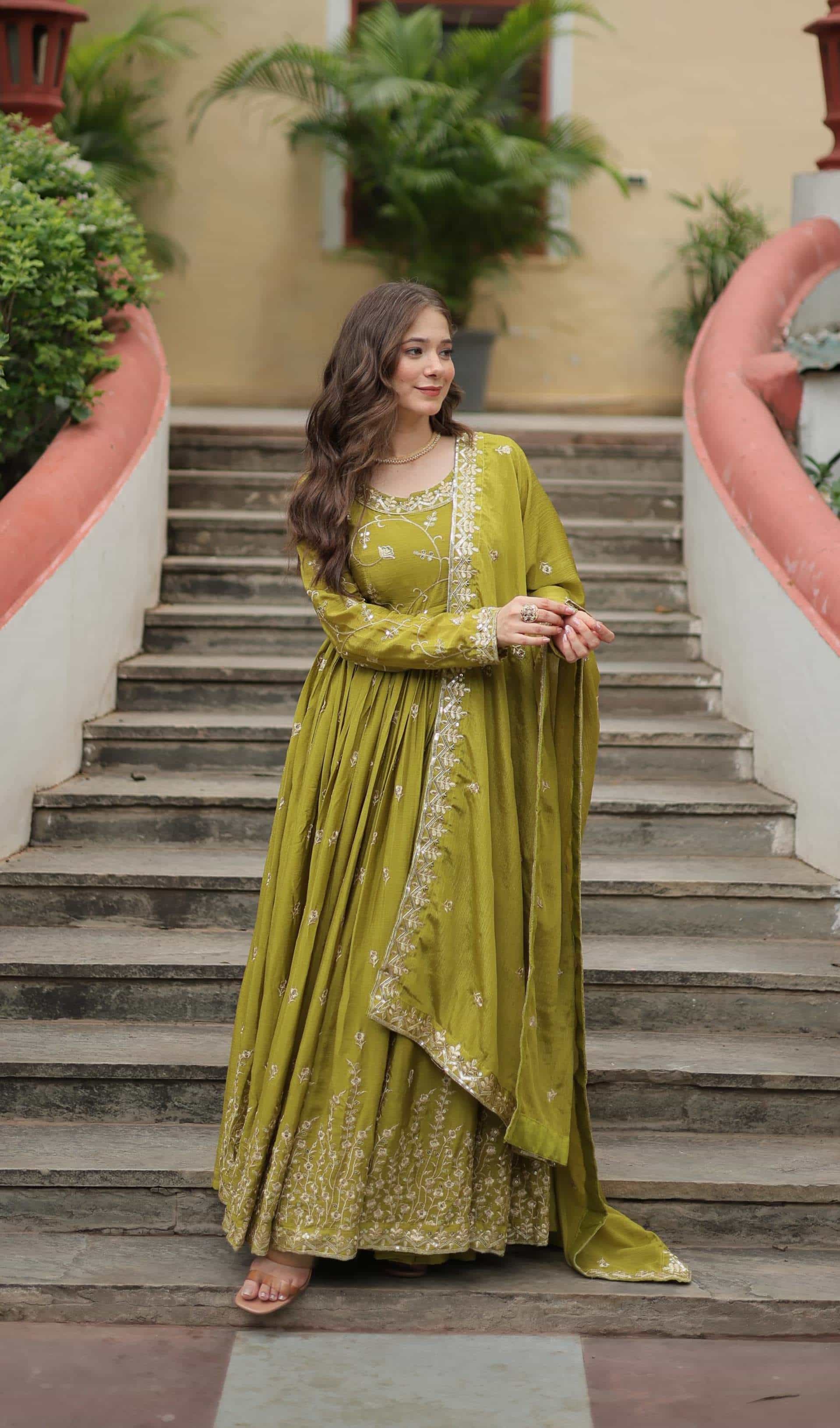 Green Chinon Sharara Set