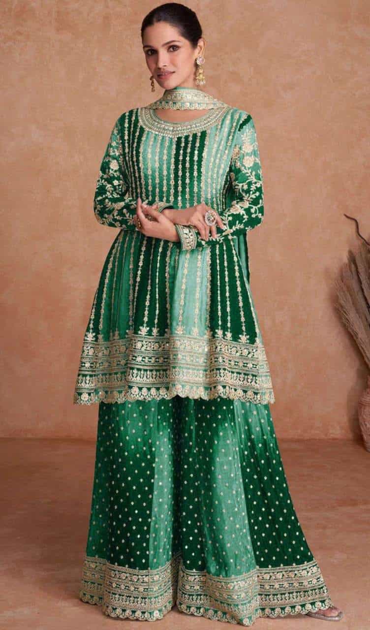Green Embroidered Sharara Set