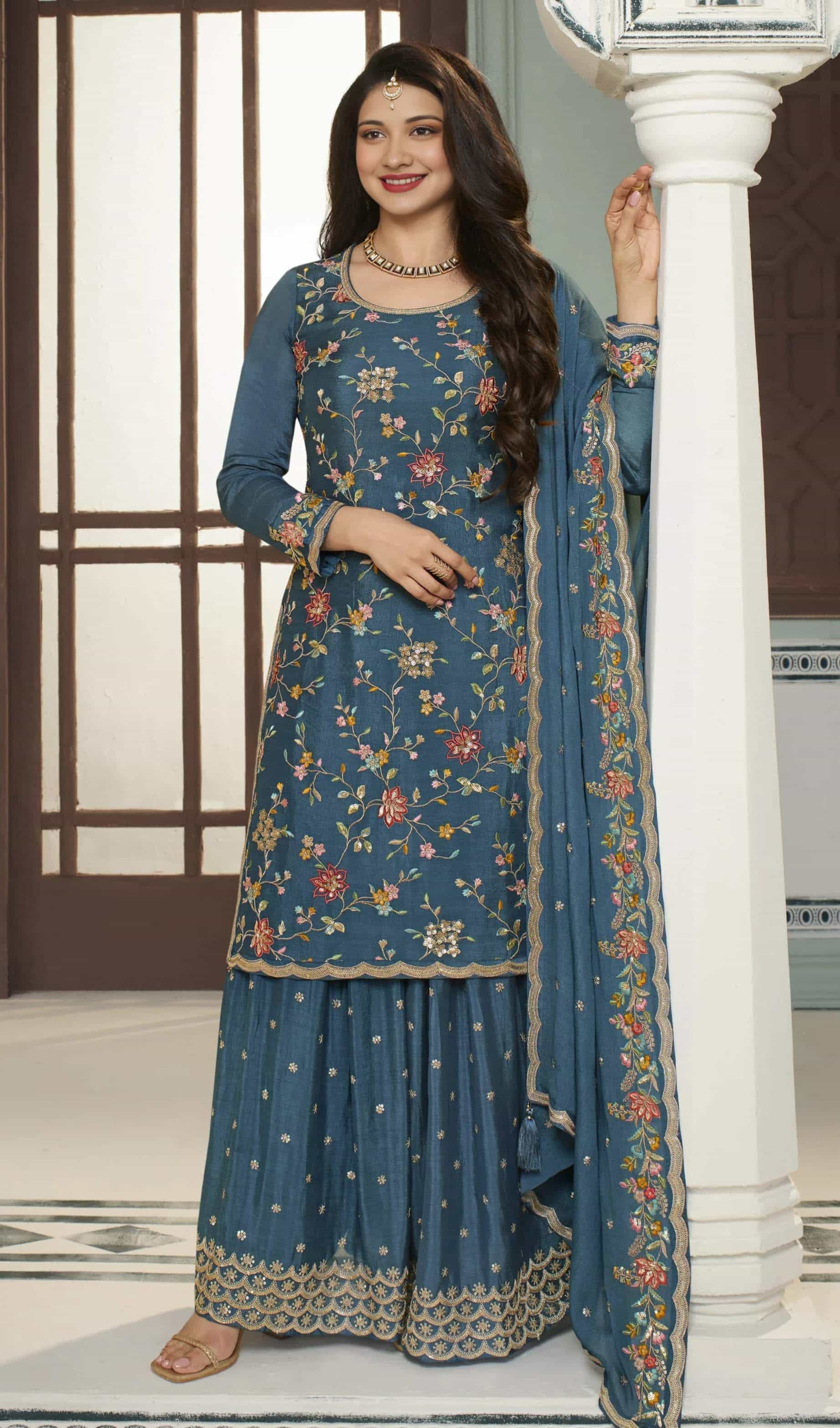 Embroidered Sharara Suit Set