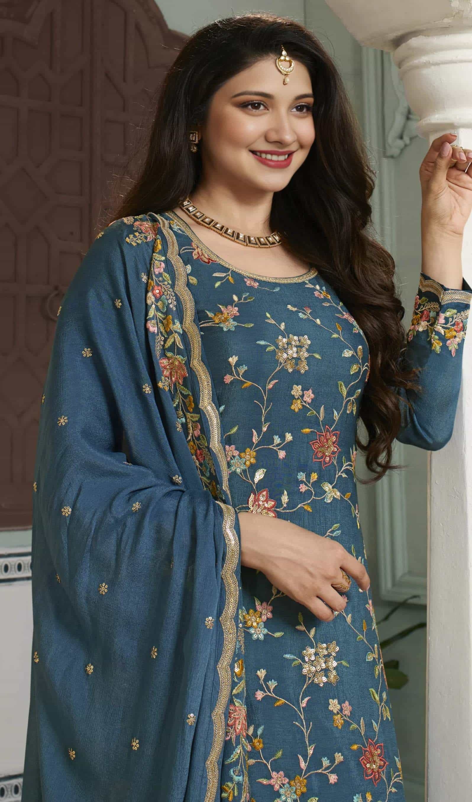 Blue Chinon Sharara Set