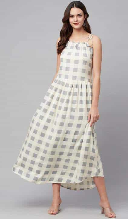 checked fit and flare dress