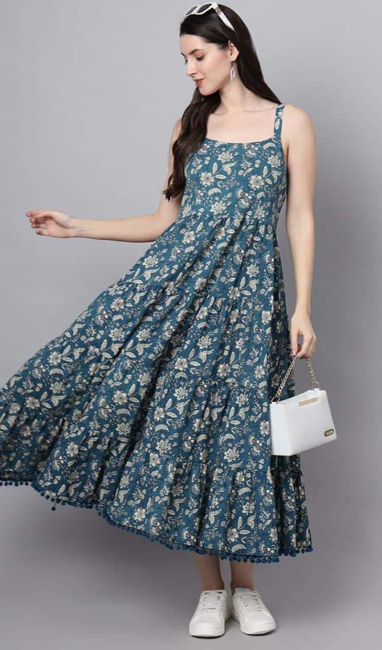 blue floral midi dress