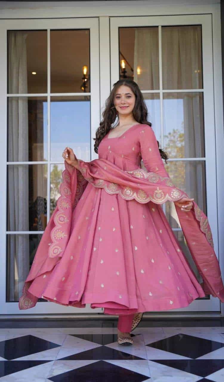 anarkali suit with pant and dupatta