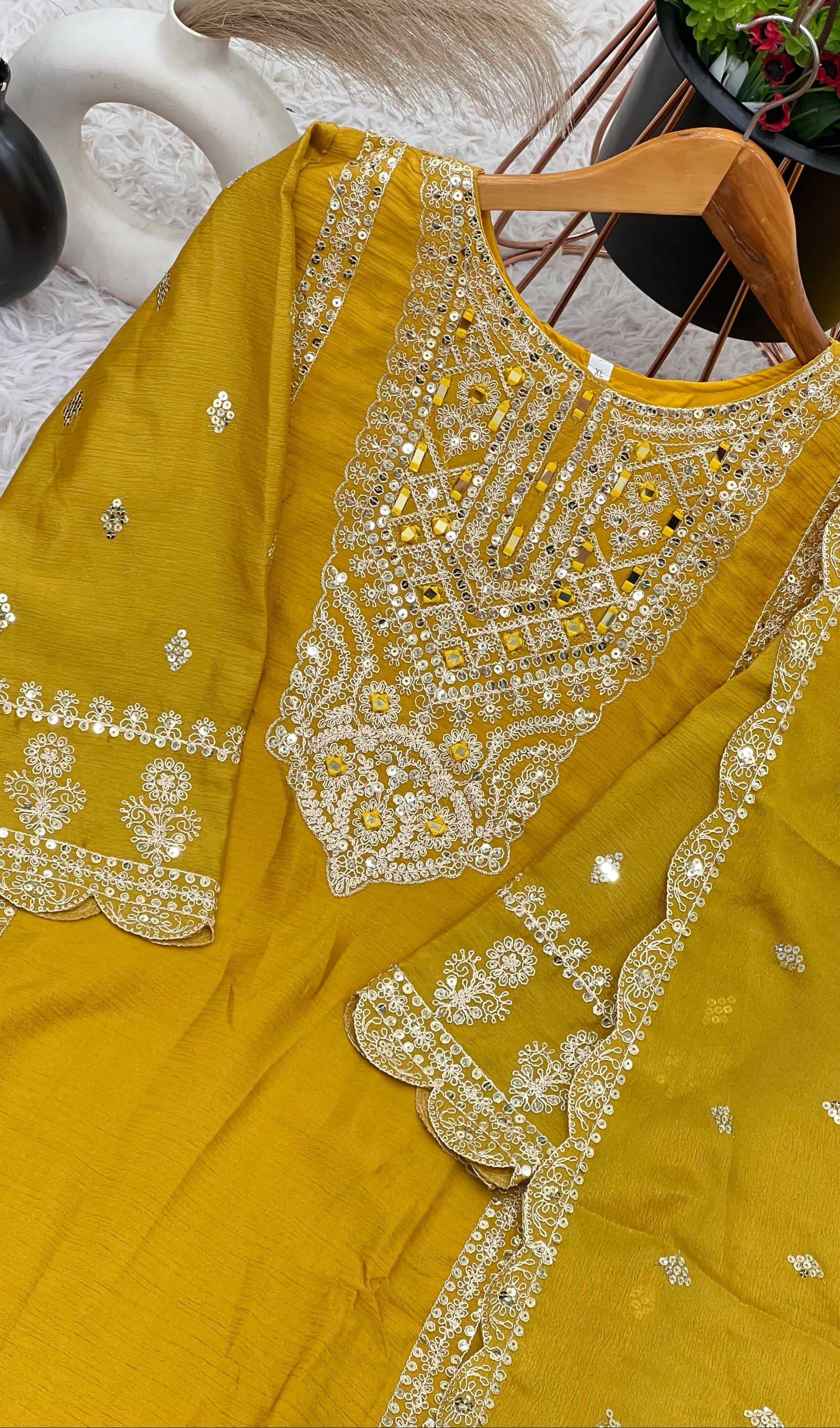 embroidered chinon suit