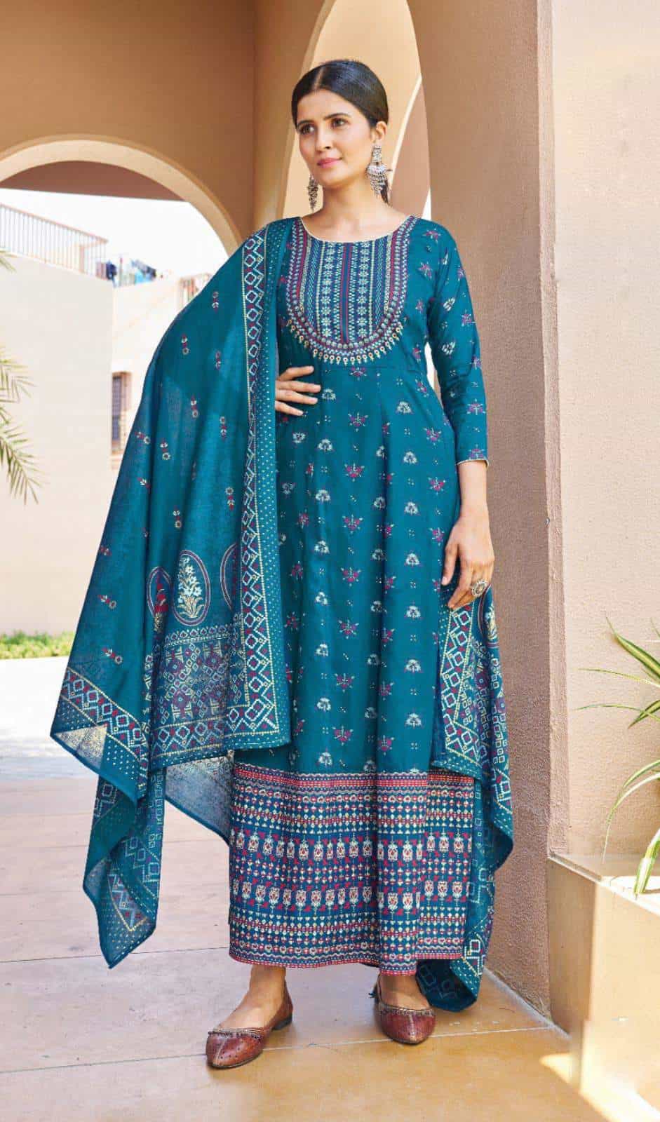 blue printed rayon gown