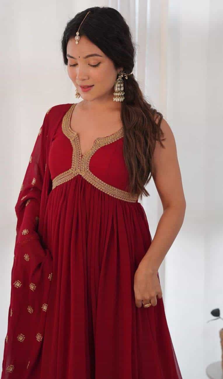 embroidered gown