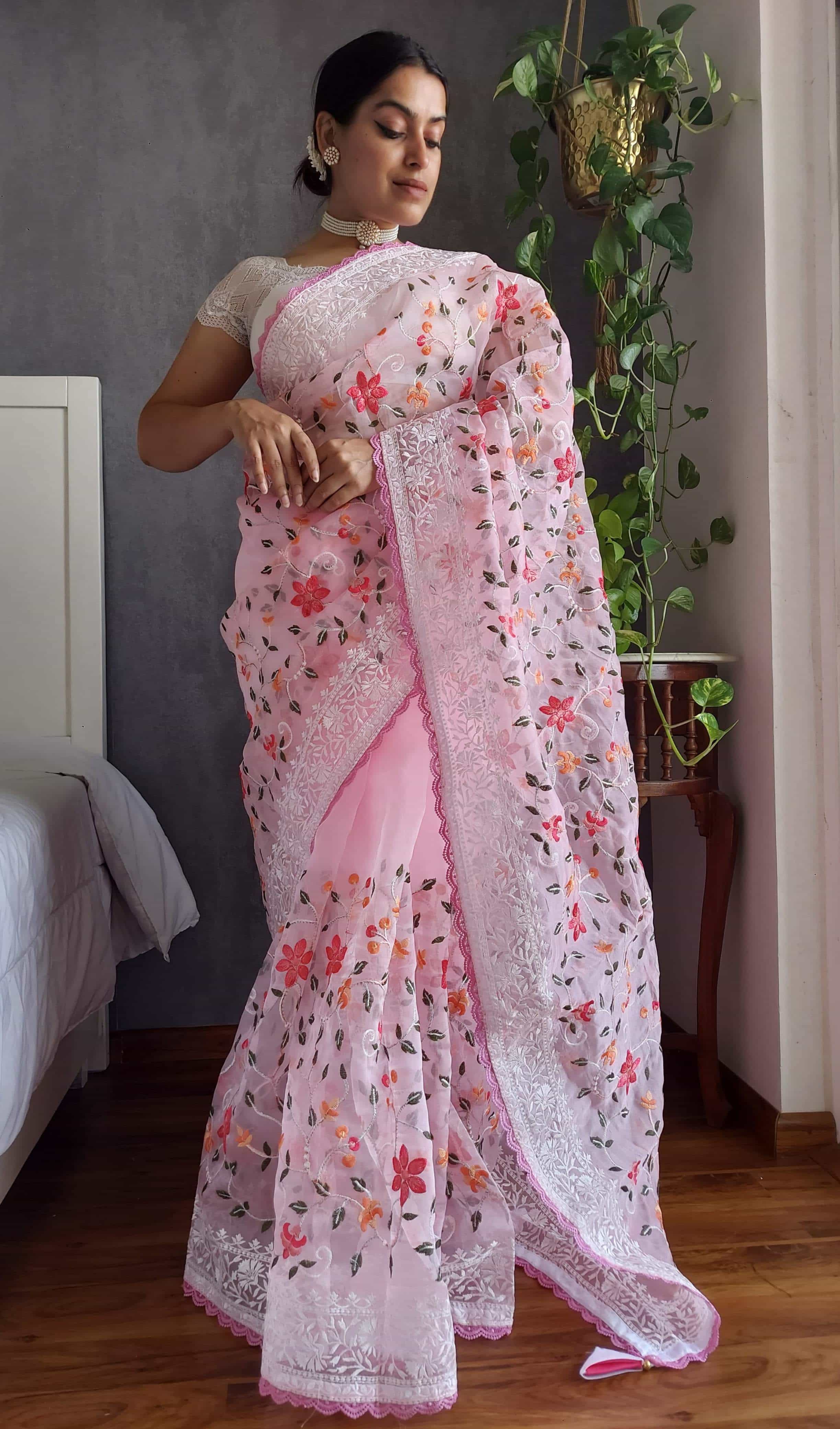 Pink Organza Saree