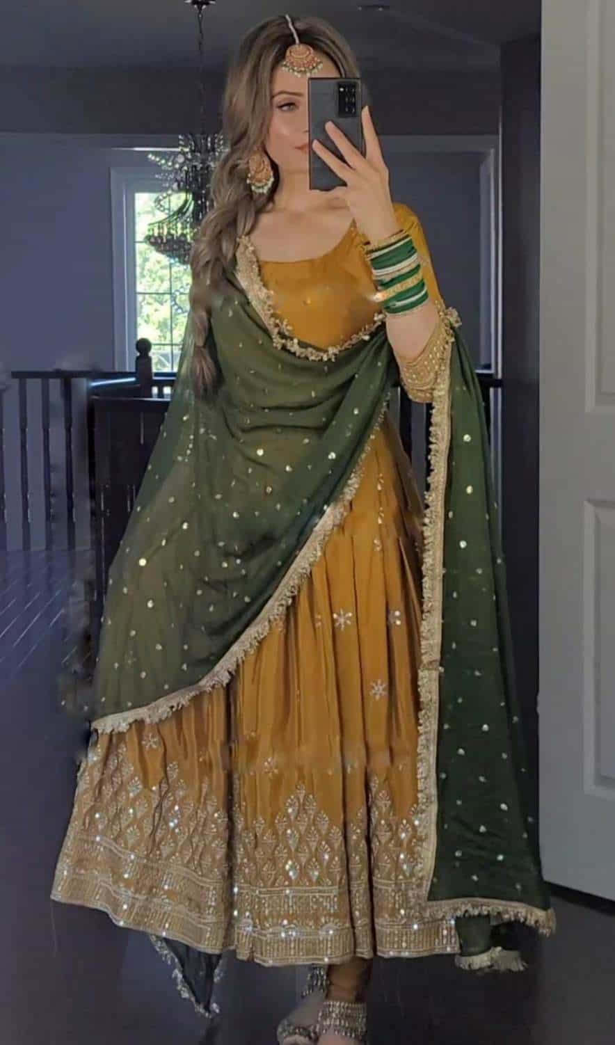 yellow embroidered gown