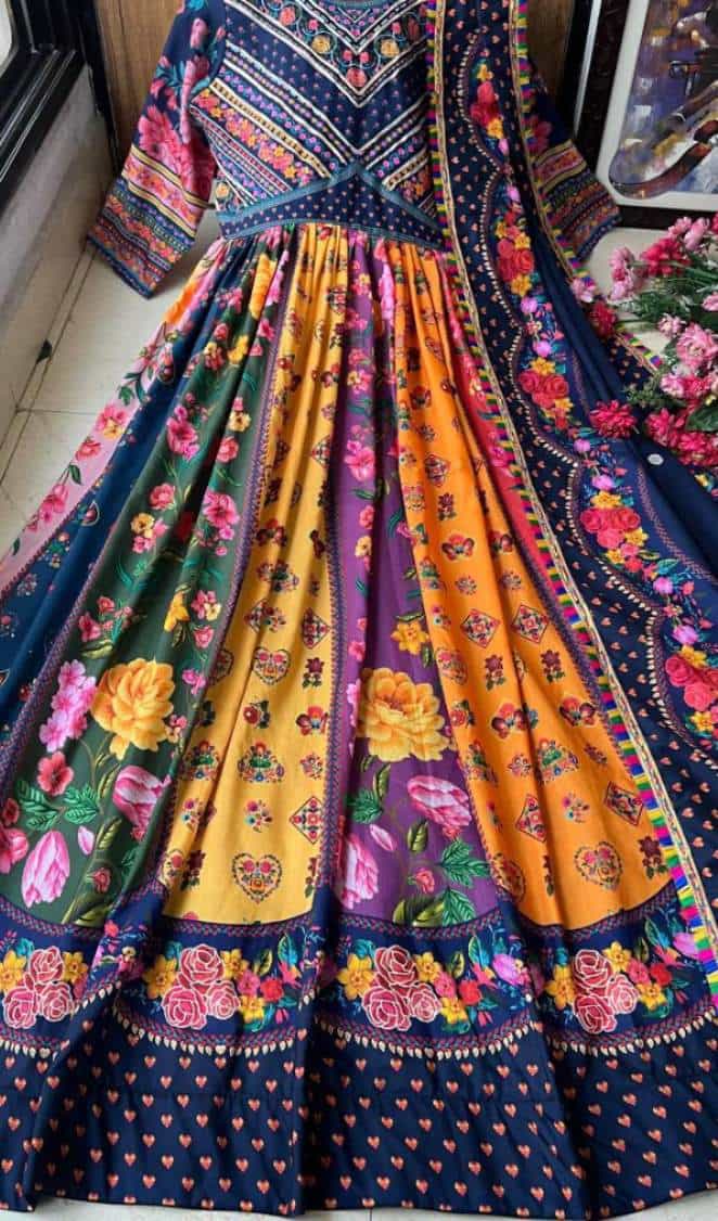  printed gown with dupatta