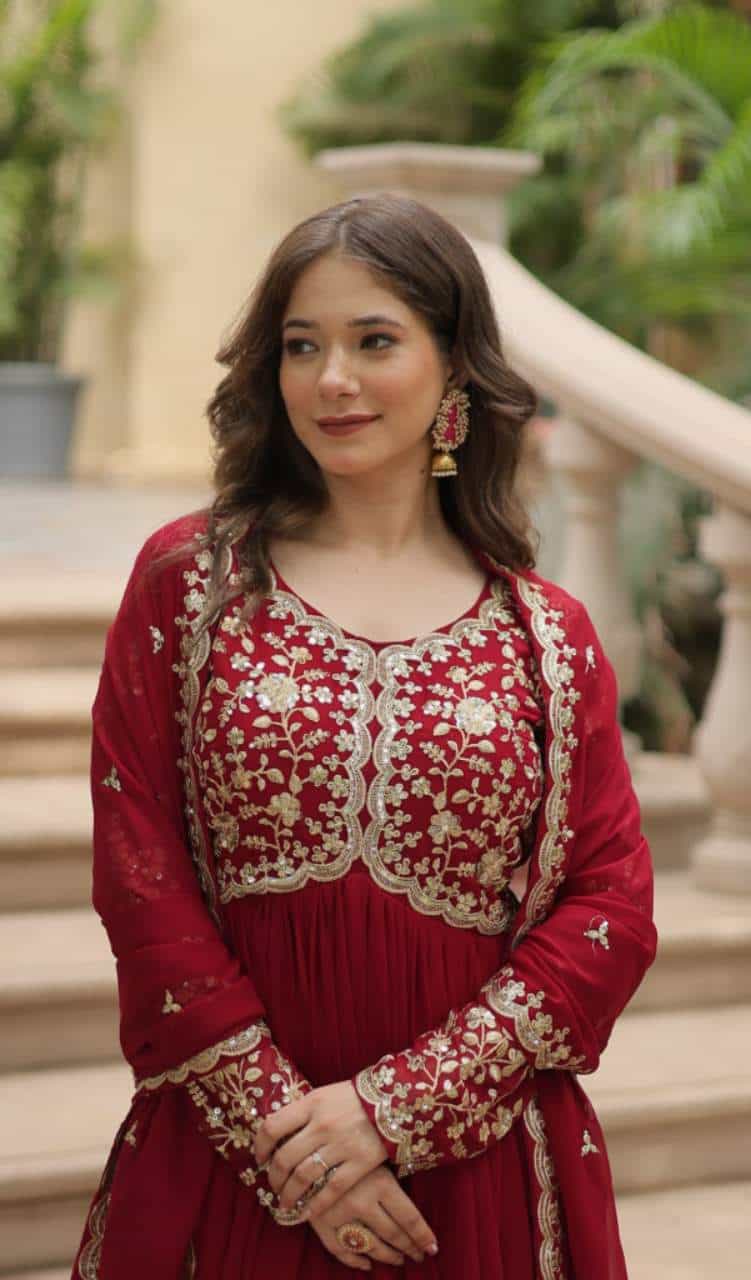 embroidered gown