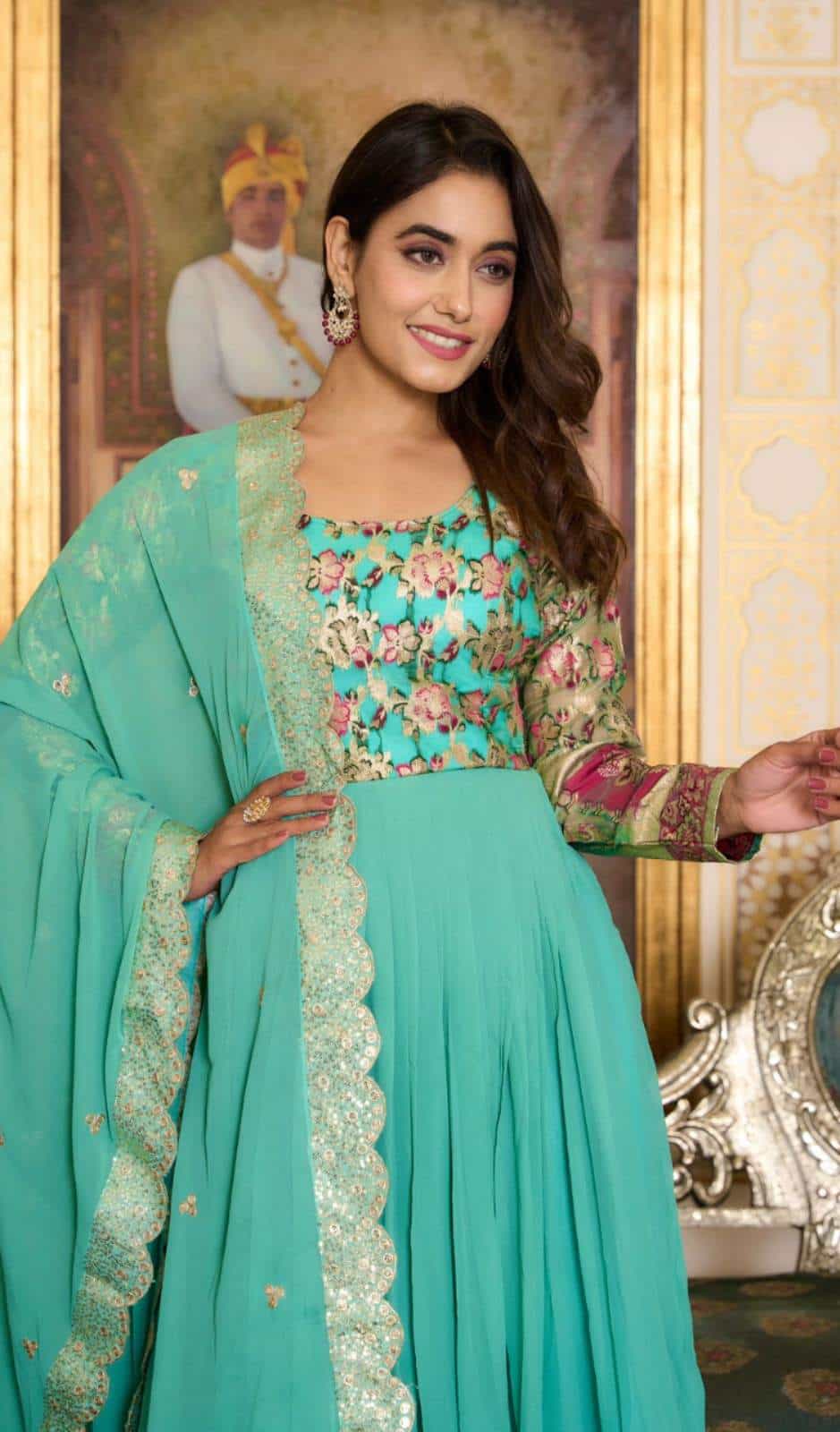 embroidered gown