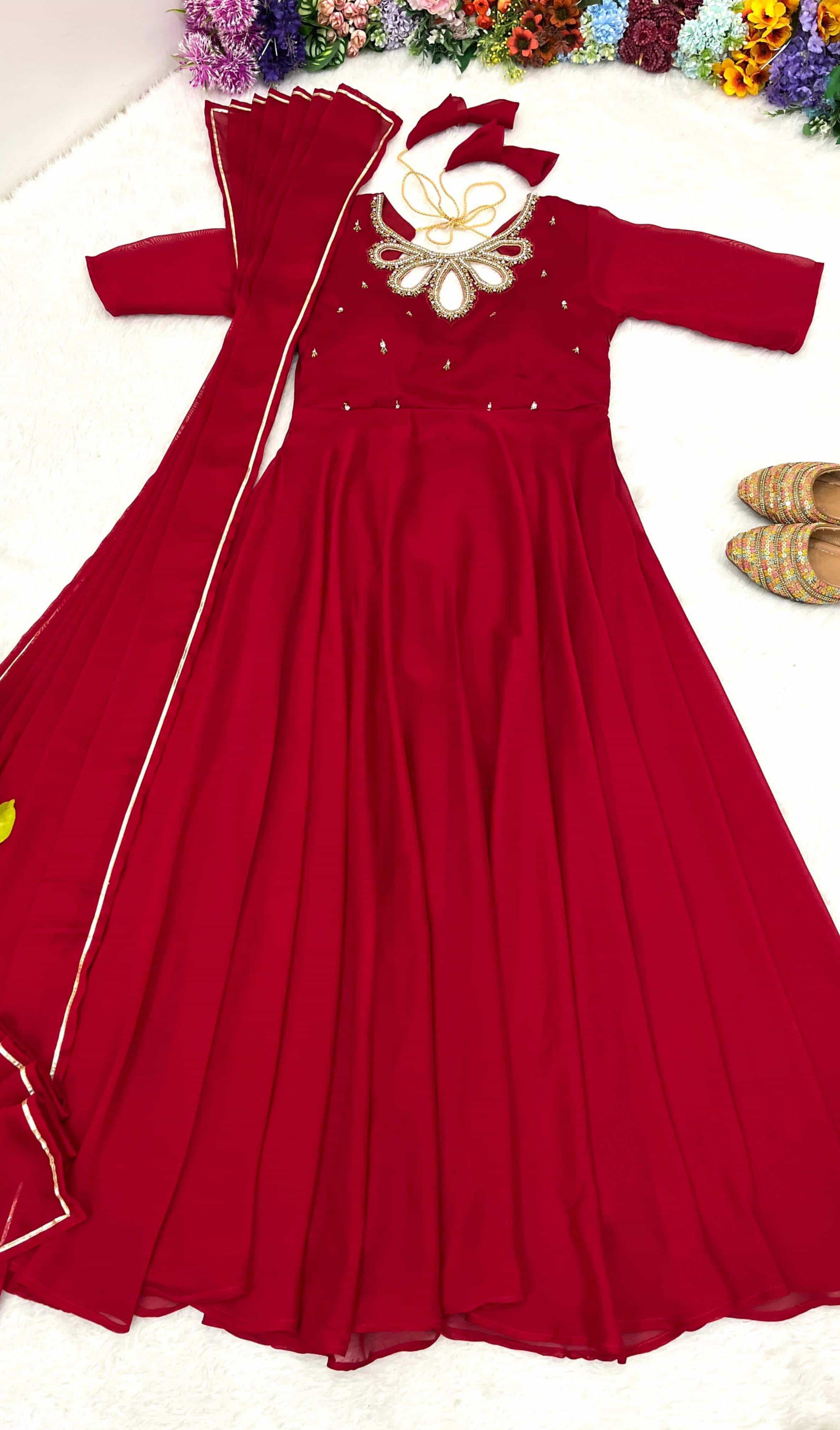 red georgette gown