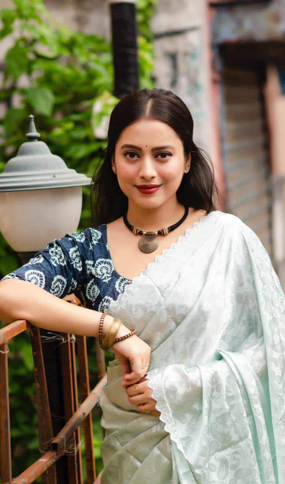 Cyan Color Saree
