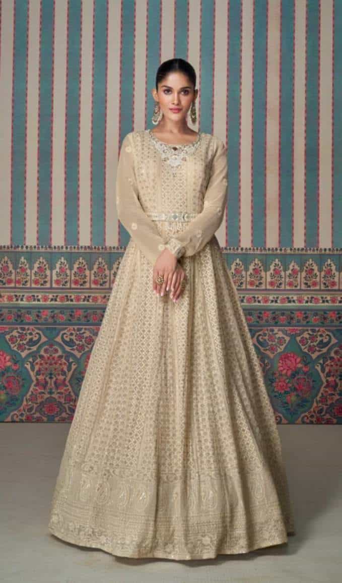 chikankari georgette gown