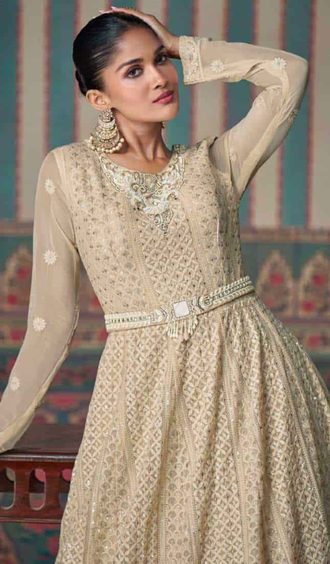 sequin chikankari gown