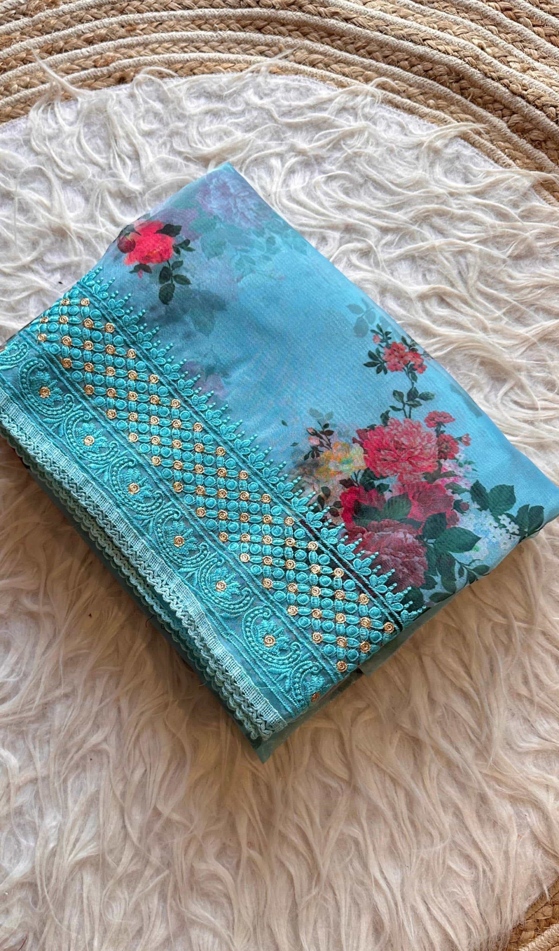 floral print organza saree
