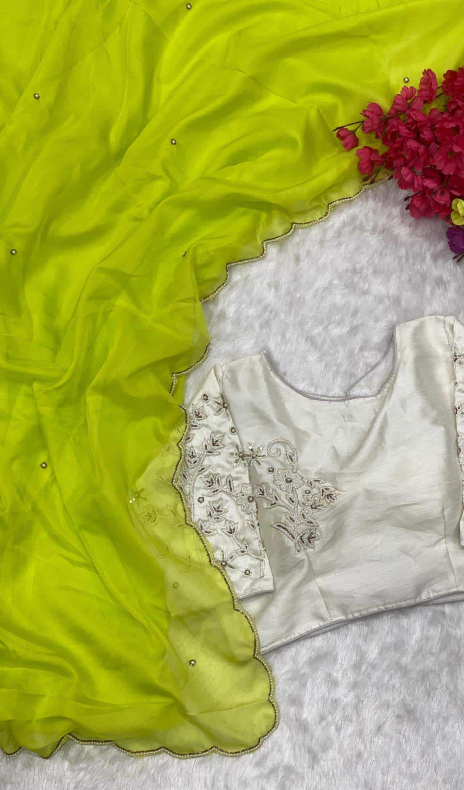 pearl work saree
