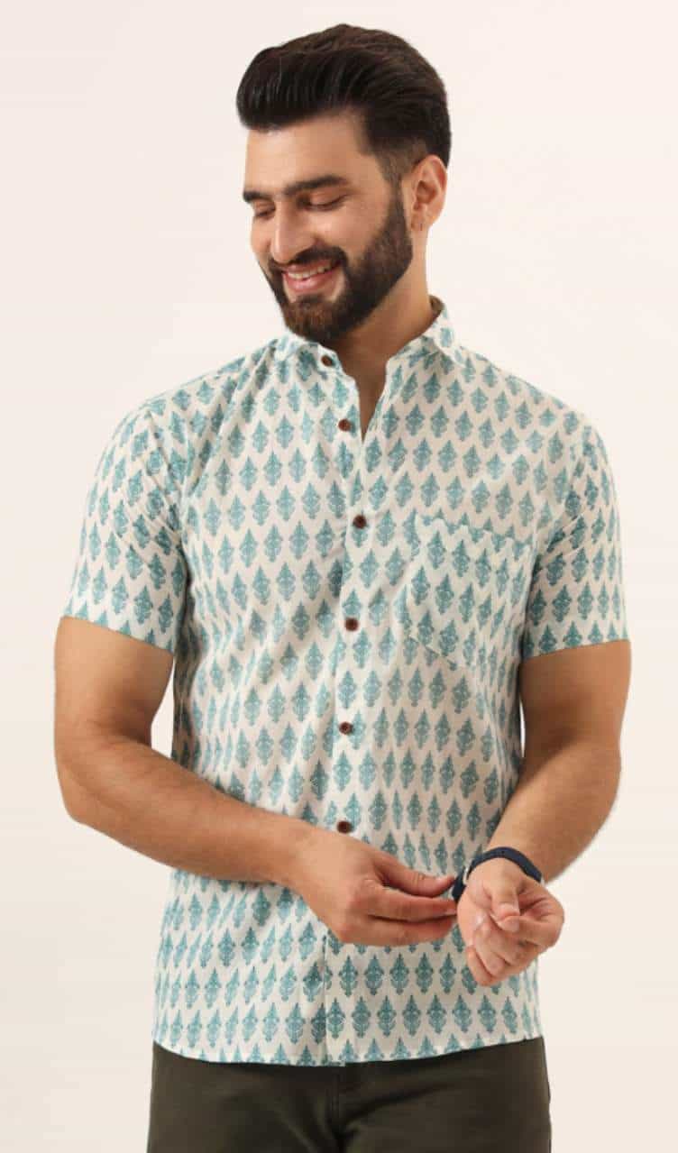 green floral printed shirt