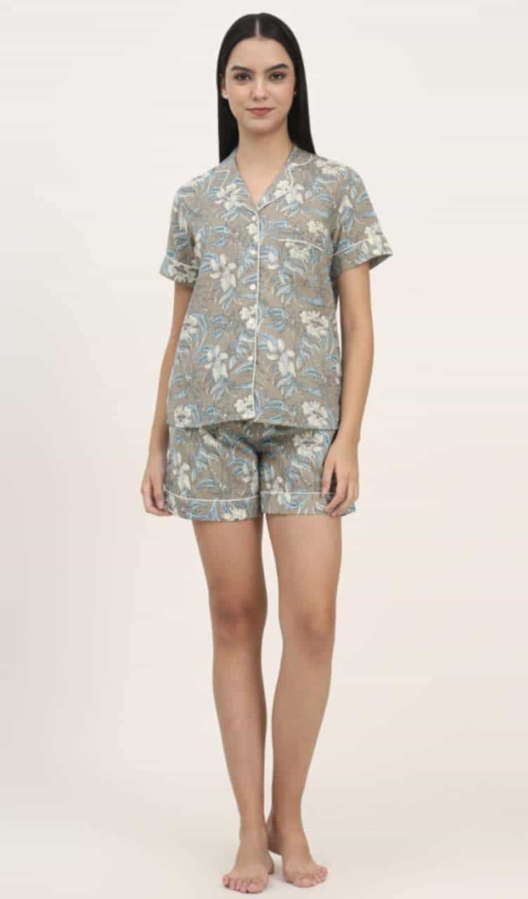 grey floral printed night suit