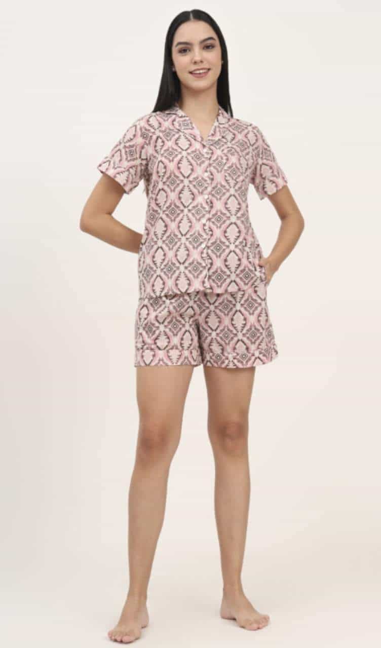 pink floral printed night suit