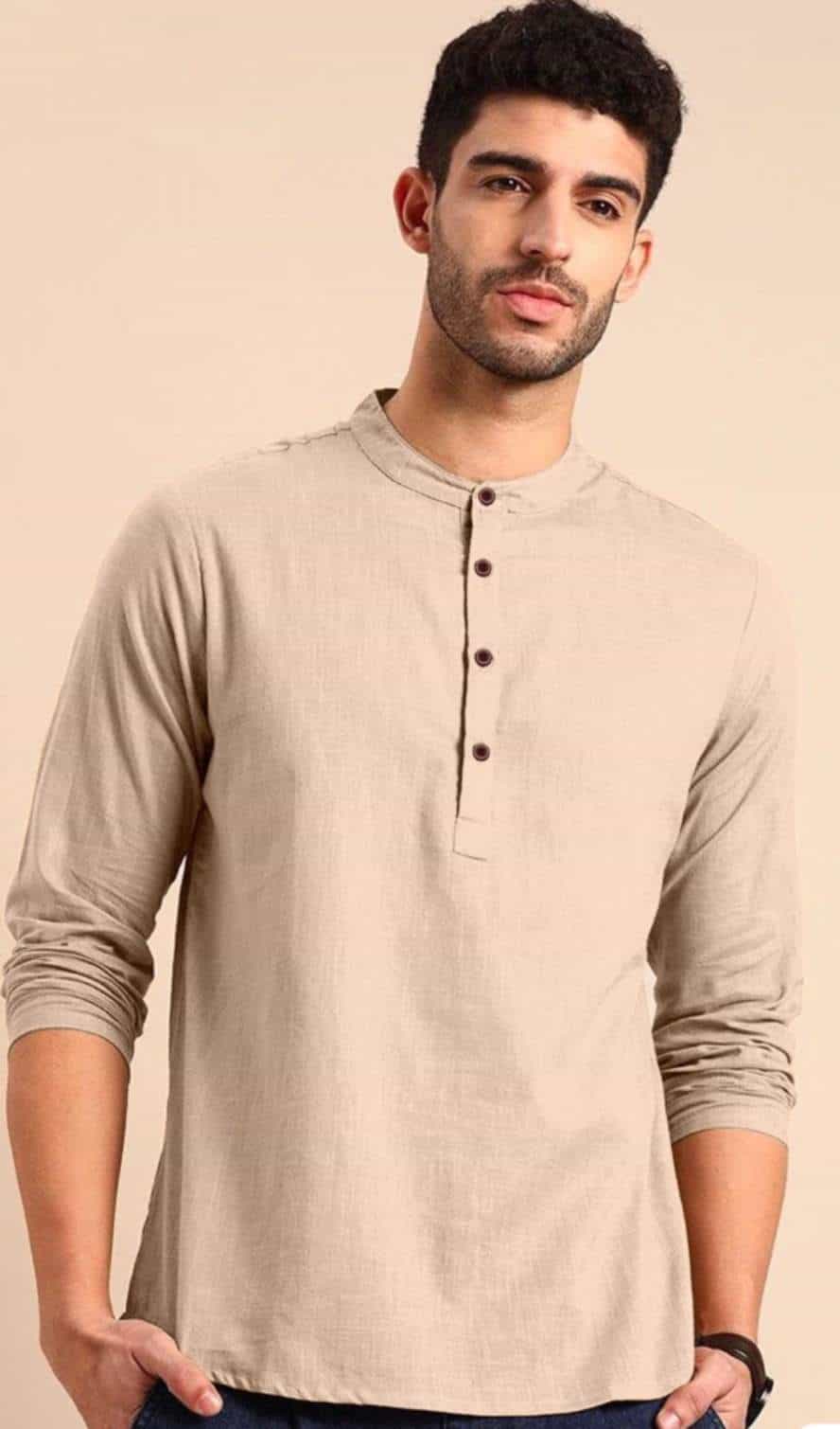 beige men’s short kurta