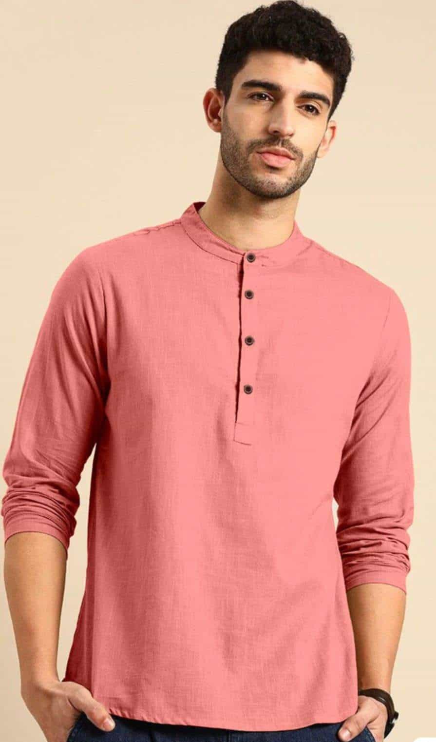 peach men’s short kurta