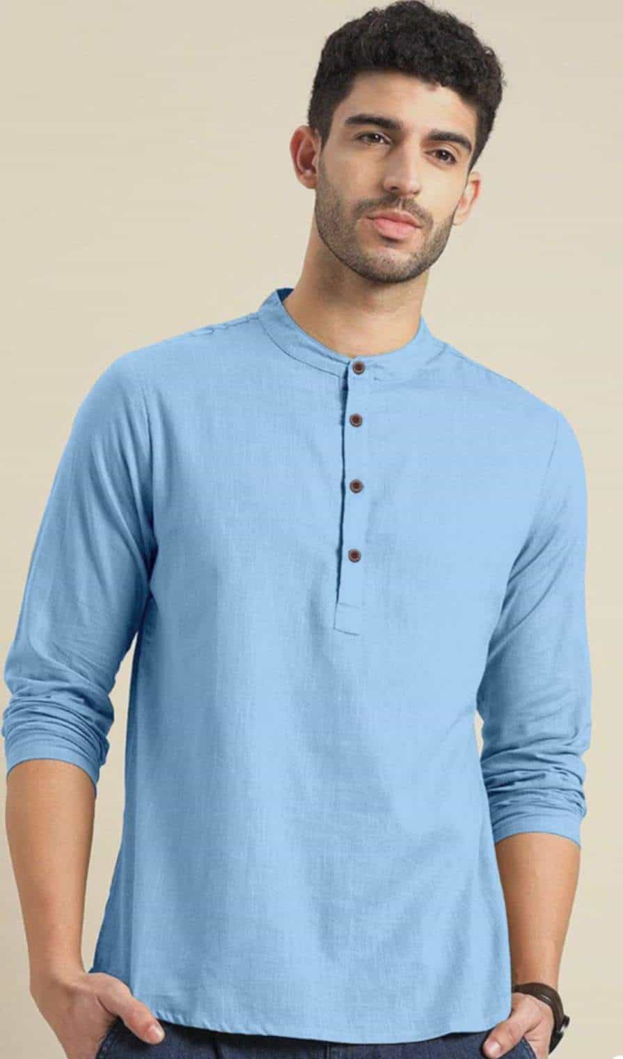 sky blue men’s short kurta