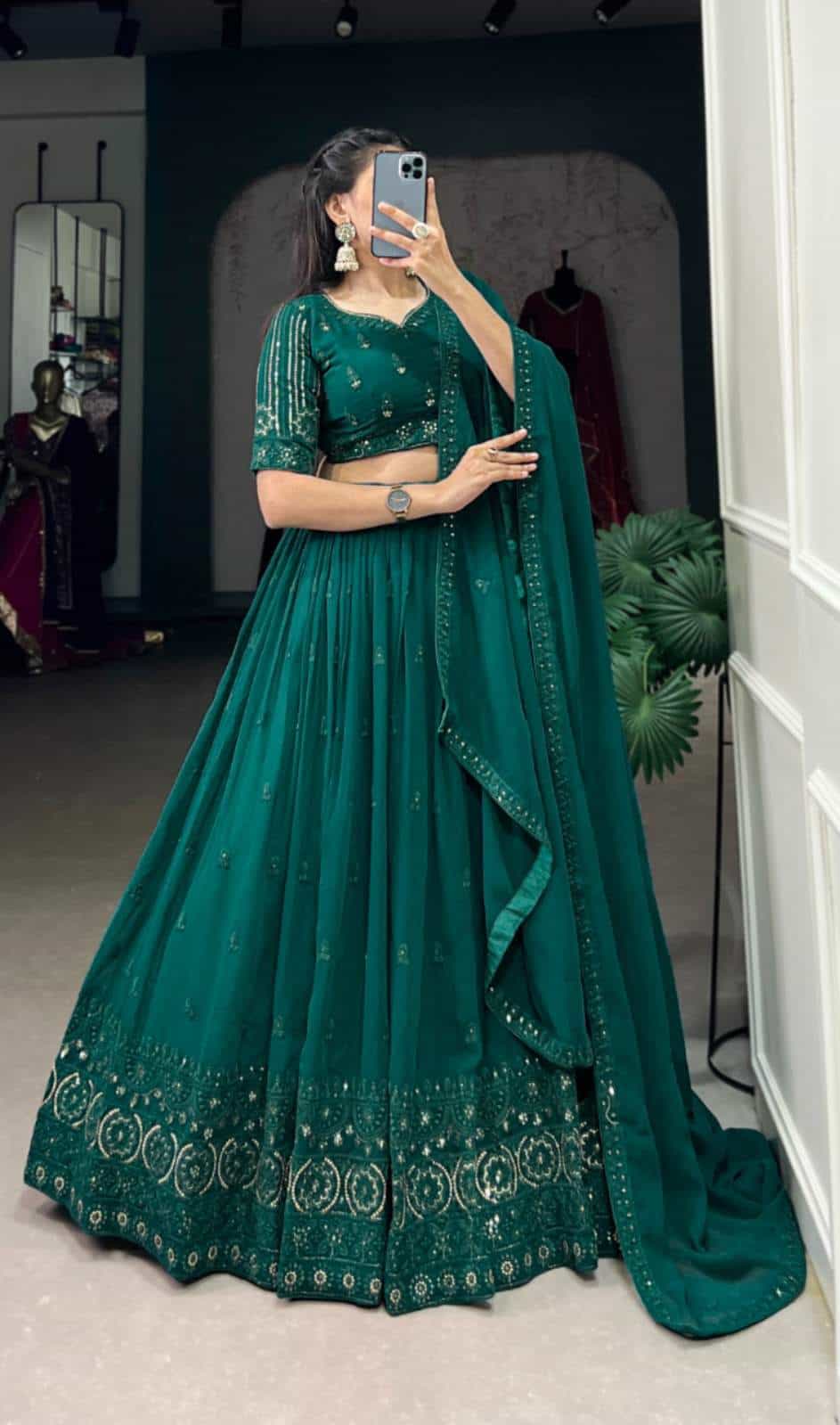 green georgette lehenga