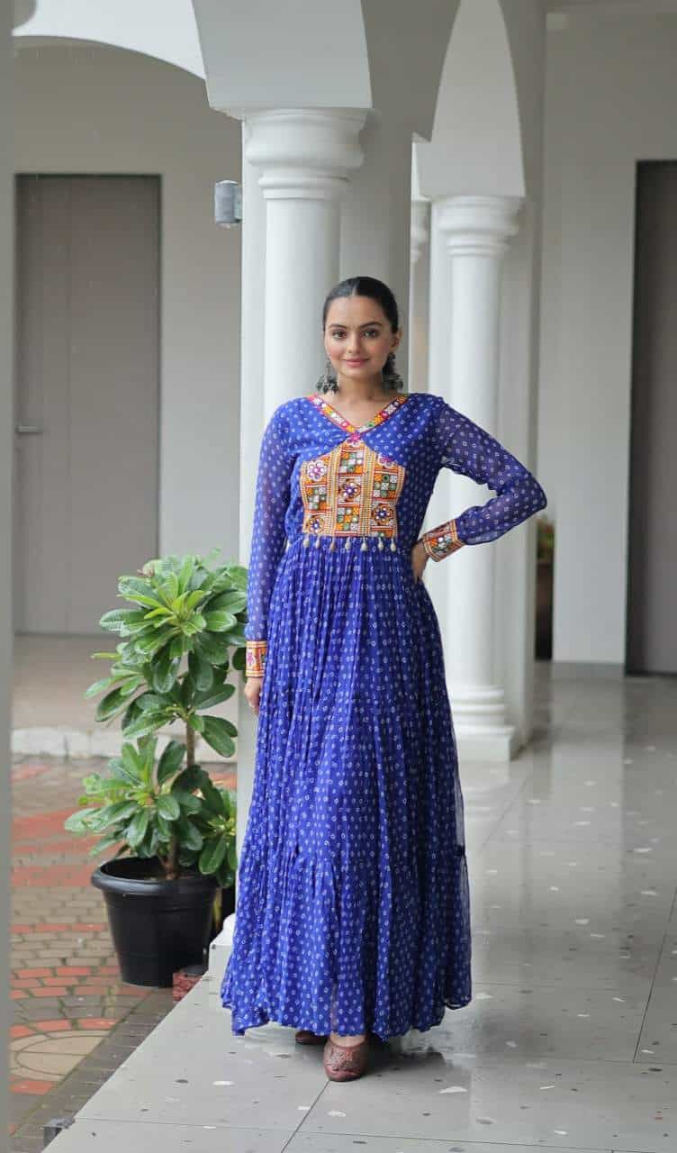 blue bandhani gown