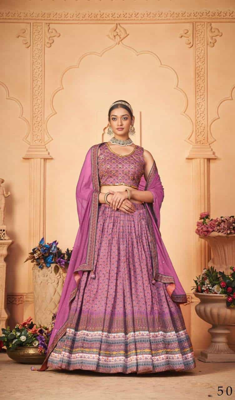 Flared Chinon Silk Lehenga with Dupatta