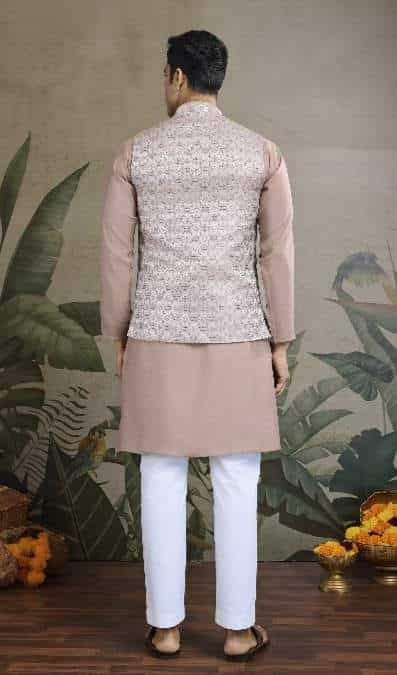 Straight Cut Men’s Kurta with Silk Koti Jacket