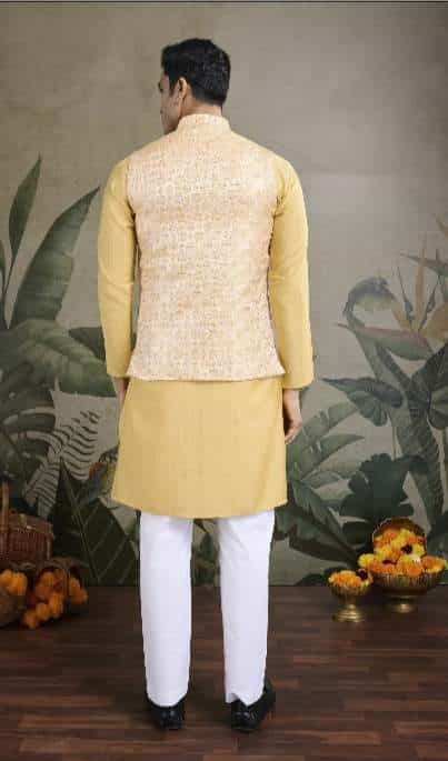 Straight Cut Men’s Kurta with Silk Koti Jacket