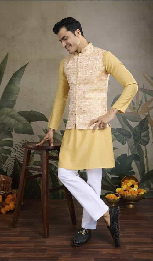 Men’s Viscose Silk Kurta with Matching Koti