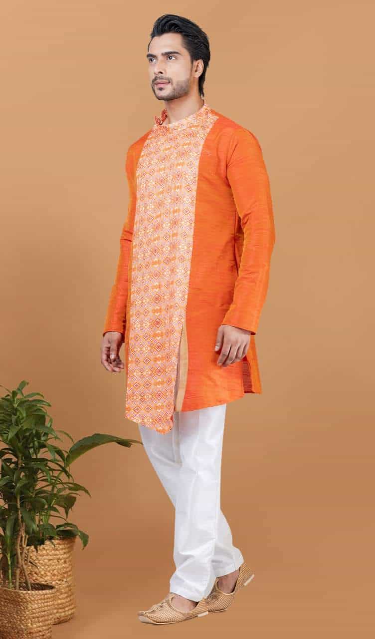 Traditional Dupion Silk Kurta with Embroidery
