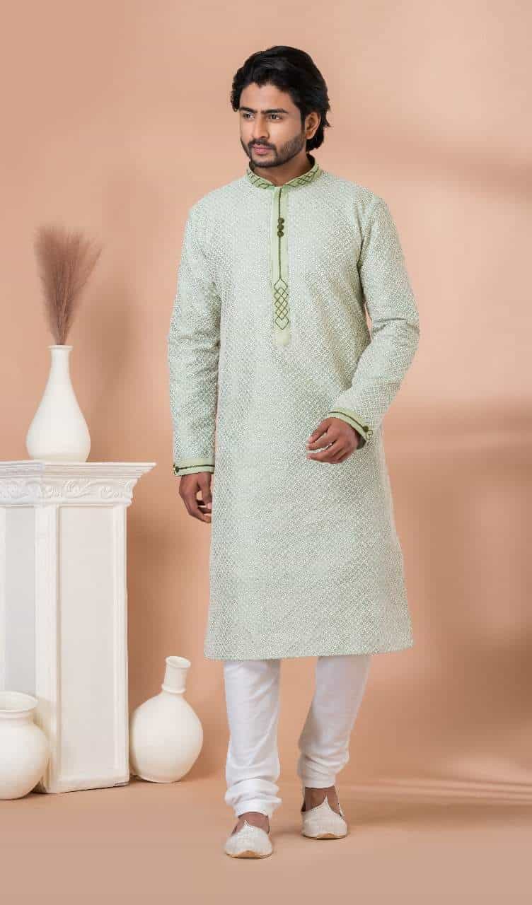 Men’s Embroidered Silk Kurta in Festive Style