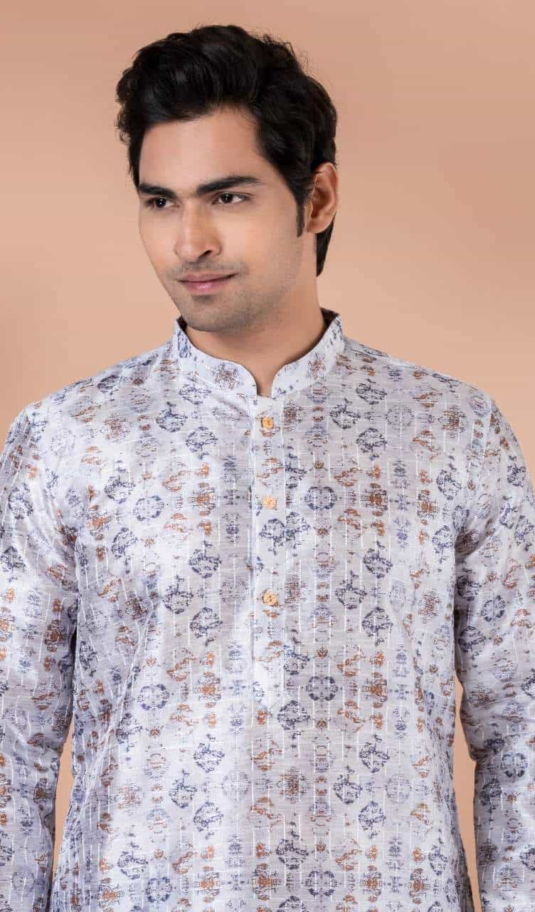 Festive Kurta Pajama Set for Men in Mono Slub Fabric