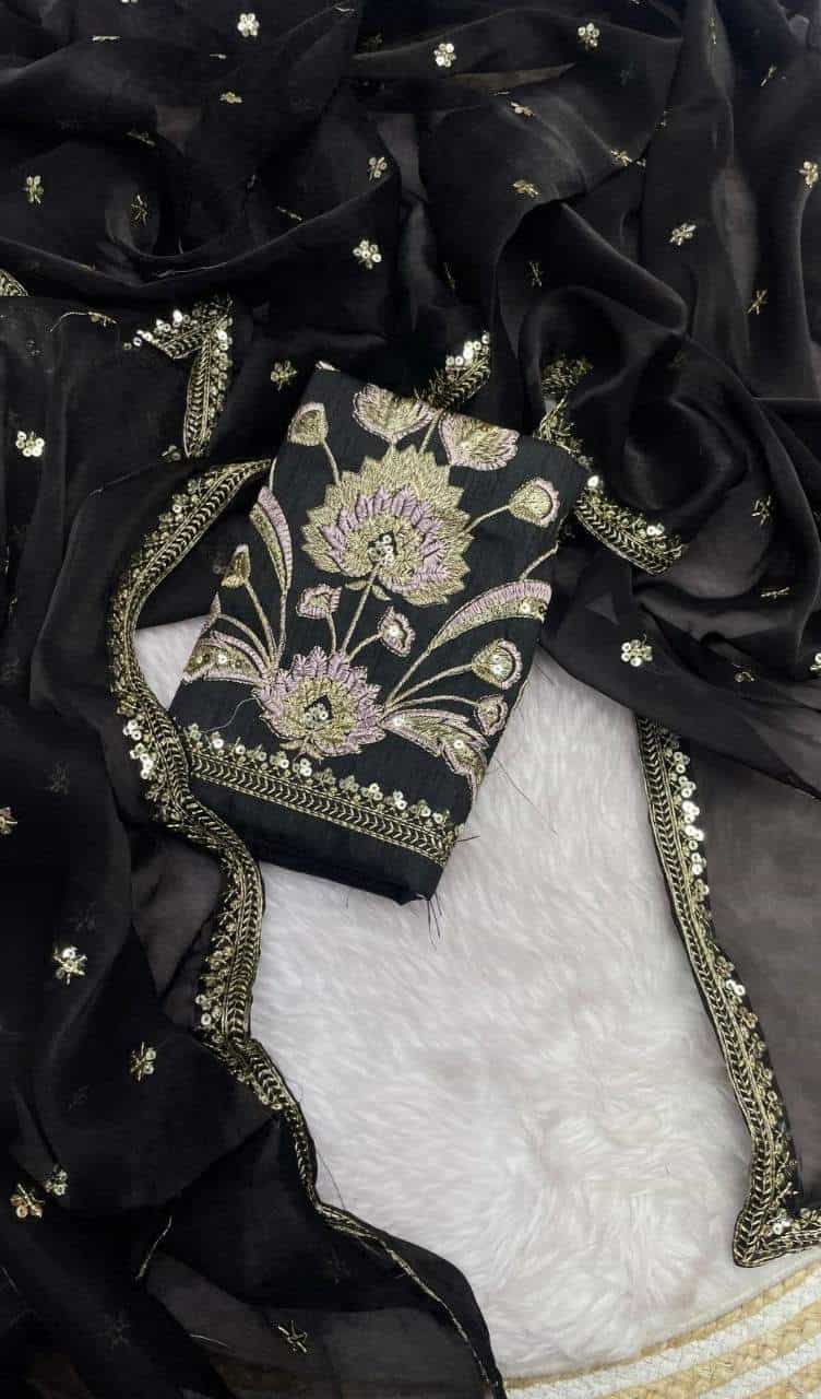 Jimmy Choo Satin Saree with Embroidery & Zari Work