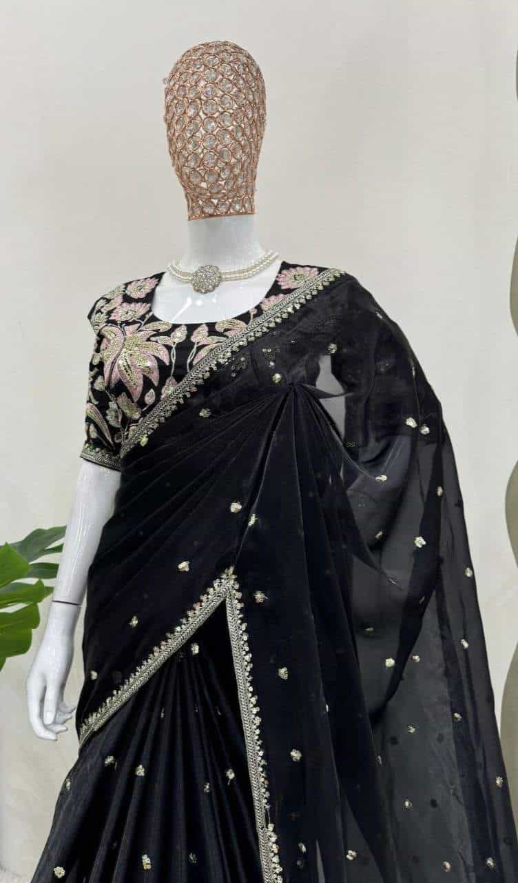 Designer Satin Saree with Sequin & Zari Detailing