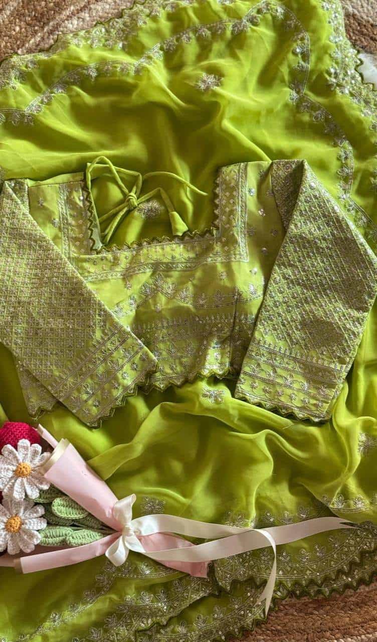 Faux Georgette Saree with Jari & Sequence Embroidery