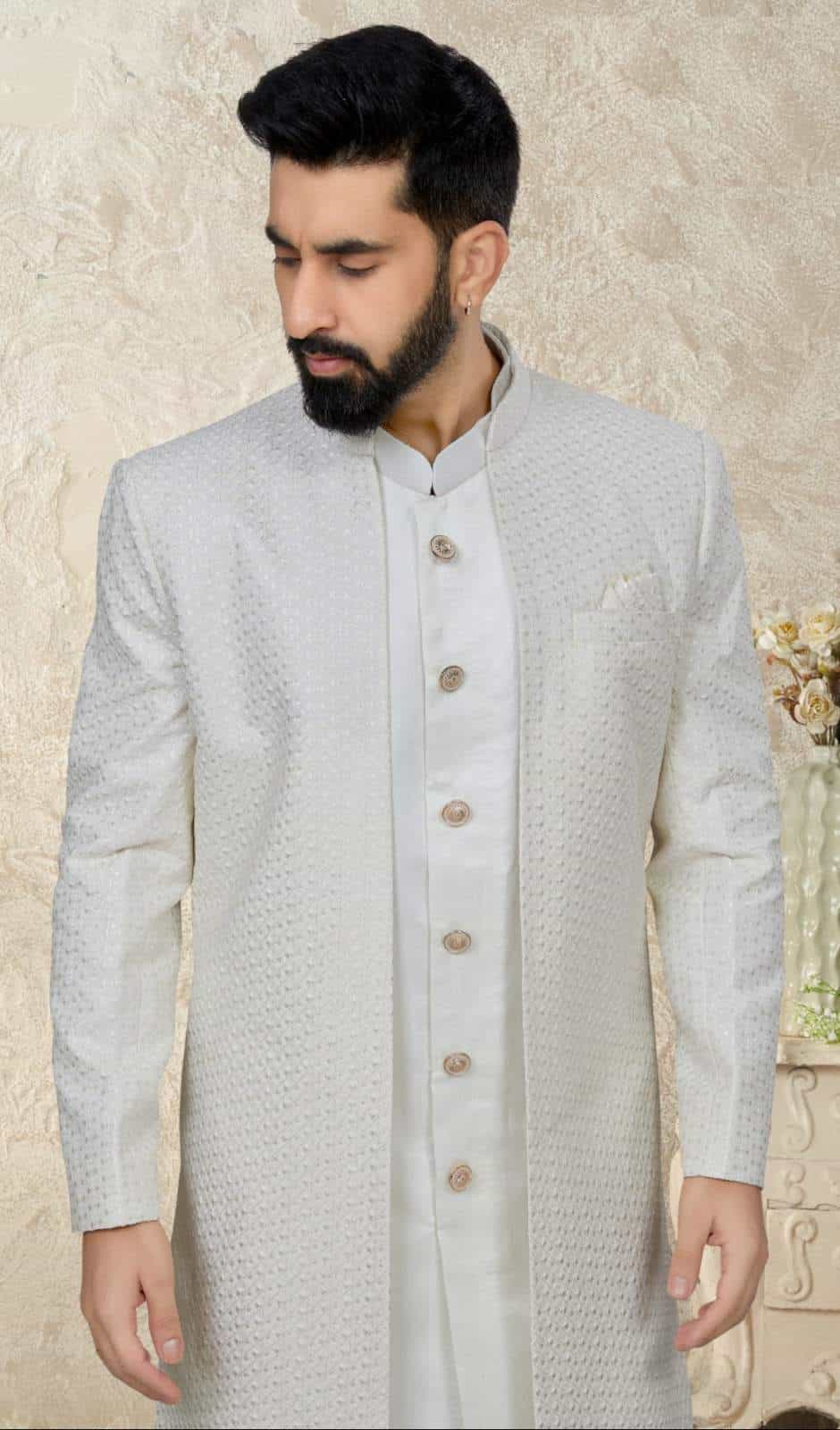 Silk Kurta Set with Jacket for Wedding