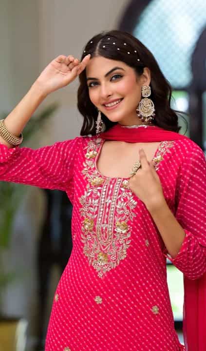 Hot Pink Leheriya Printed Kurta Set