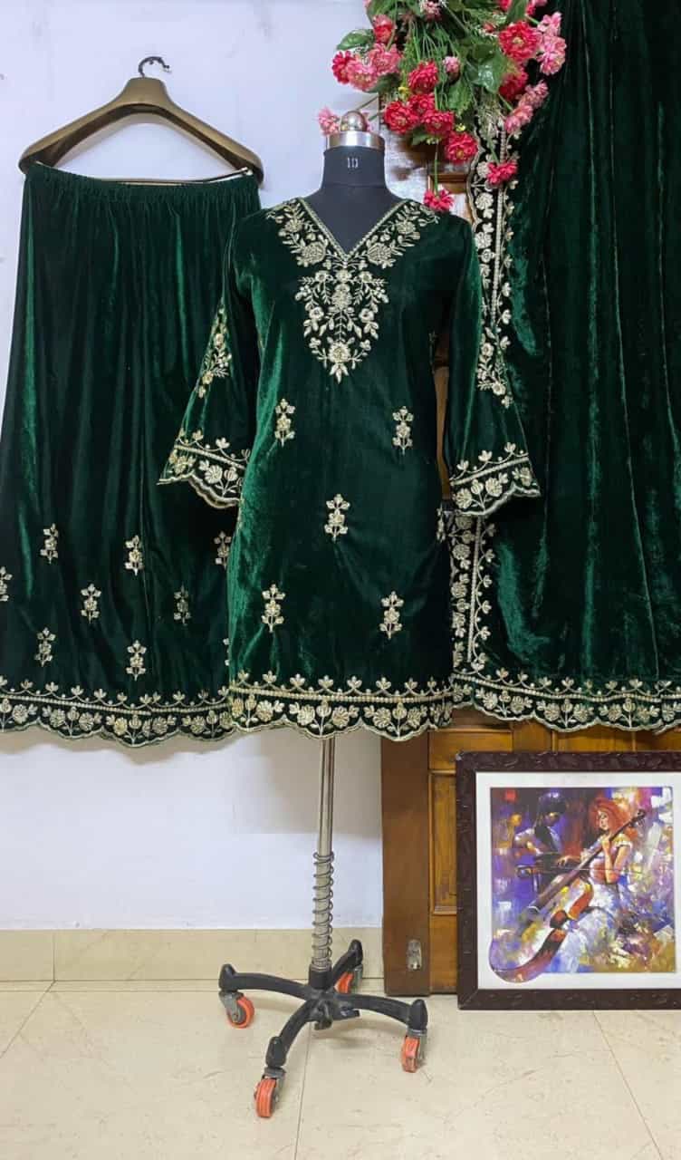 fully stitched velvet top and palazzo